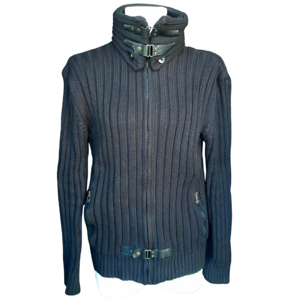 LCR 04s Black Full Zip Wool Blend Sweater Detachable Collar Buckle Detail